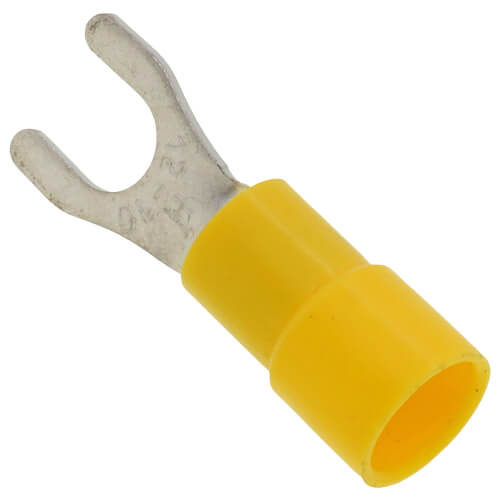 Main product image of #10 Stud Yellow Vinyl Insulated Spade Terminal - 12-10 AWG (Blister Pack of 100), PD455624