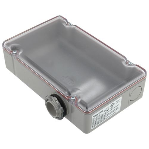 Main product image of 4-1/4" x 7" x 2" Plastic Housing w/ 2-3/4" x 6" Mounting Track, NEMA 4/4X, 3/4" MNPT Nipple, Transparent Lid