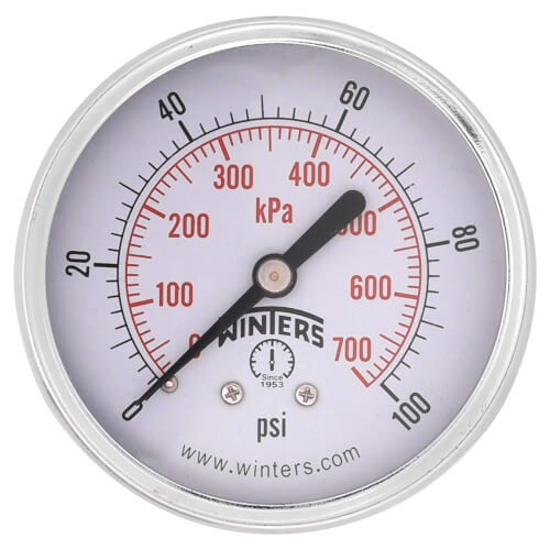 Main product image of 2-1/2" PEM Dual Scale Economy Pressure Gauge (0-100 PSI)