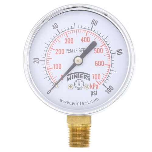 Main product image of 2-1/2" PEM Dual Scale Economy Pressure Gauge, Lead Free (0-100 PSI)