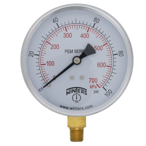 Winters PEM Series Steel Dual Scale Economy Pressure Gauge 30Hg Vacuumkpa 212 Dial Display 323 Accuracy 14 Npt Center Back Mount