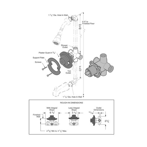 Main product image of 0X8 Series Tub & Shower Rough-In Valve, w/ Stops, FNPT, JX8-140A