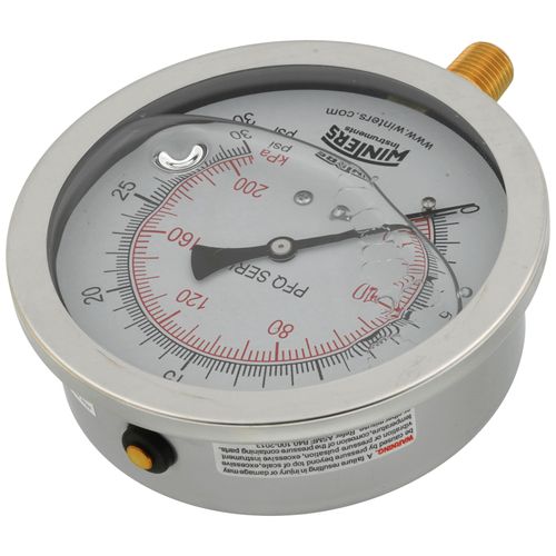 Main product image of 4" Stainless Steel Dual Scale Liquid Filled Gauge, 1/4" Bottom (0-30 PSI)