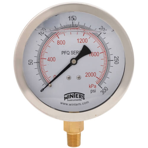Main product image of 4" Stainless Steel Dual Scale Liquid Filled Gauge, 1/4" Bottom (0-300 PSI)
