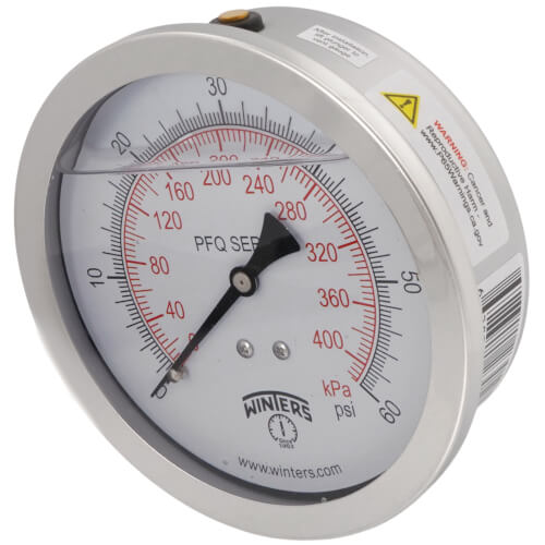 Main product image of 4" Stainless Steel Dual Scale Liquid Filled Gauge, 1/4" Back (0-60 PSI)
