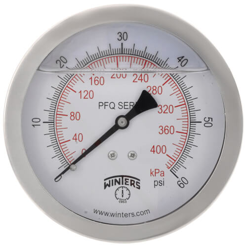 Main product image of 4" Stainless Steel Dual Scale Liquid Filled Gauge, 1/4" Back (0-60 PSI)