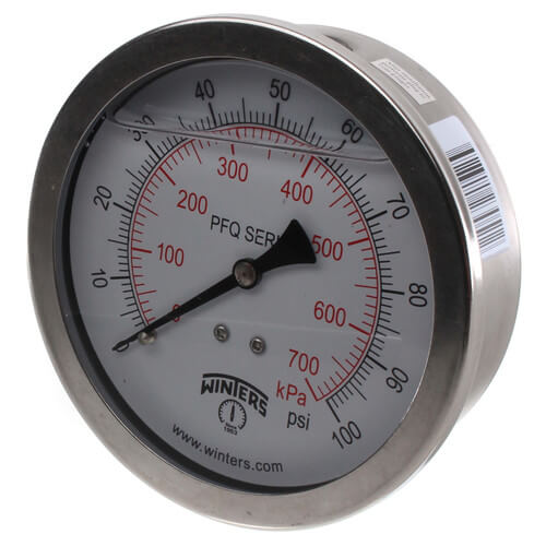 Main product image of 4" Stainless Steel Dual Scale Liquid Filled Gauge, 1/4" Back (0-100 PSI)
