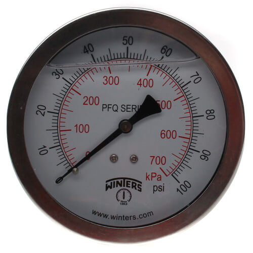 Main product image of 4" Stainless Steel Dual Scale Liquid Filled Gauge, 1/4" Back (0-100 PSI)