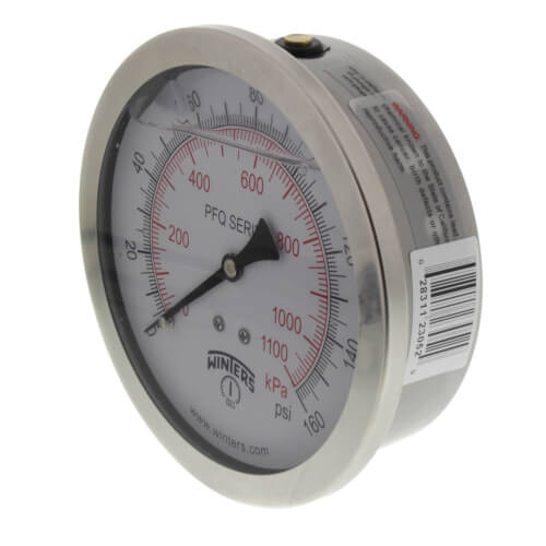 Main product image of 4" Stainless Steel Dual Scale Liquid Filled Gauge, 1/4" Back (0-160 PSI)