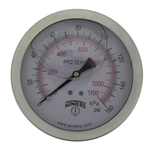 Main product image of 4" Stainless Steel Dual Scale Liquid Filled Gauge, 1/4" Back (0-160 PSI)