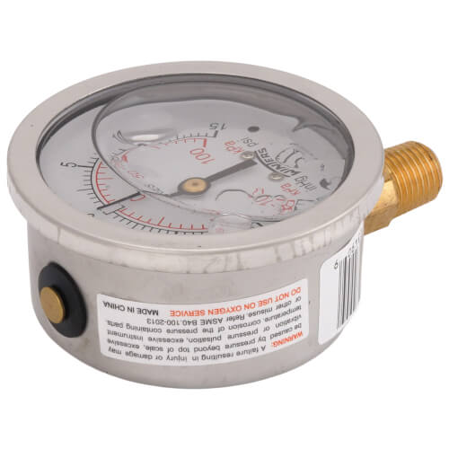 Main product image of 2-1/2" Stainless Steel Liquid Filled Gauge, 1/4" Bottom NPT w/ Brass Internals (30"Hg-0-15 PSI)
