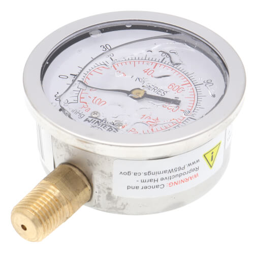 Main product image of 2-1/2" Stainless Steel Dual Scale Liquid Filled Gauge, 1/4" Bottom (30"Hg-0-150 PSI)