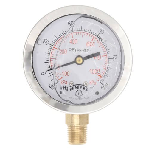 Main product image of 2-1/2" Stainless Steel Dual Scale Liquid Filled Gauge, 1/4" Bottom (30"Hg-0-150 PSI)