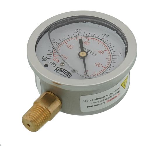 Main product image of 2-1/2" Stainless Steel Liquid Filled Gauge, 1/4" Bottom NPT w/ Brass Internals (30" Hg Vac/kPa)