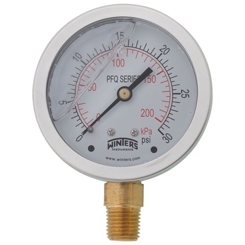 Main product image of 2-1/2" Stainless Steel Liquid Filled Gauge, 1/4" Bottom NPT w/ Brass Internals (0-30 PSI)