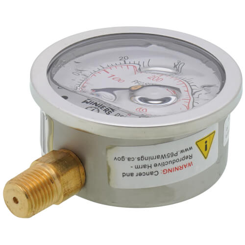 Main product image of 2-1/2" Stainless Steel Liquid Filled Gauge, 1/4" Bottom NPT w/ Brass Internals (0-60 PSI)