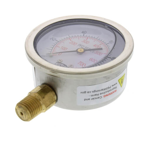 Main product image of 2-1/2" Stainless Steel Liquid Filled Gauge, 1/4" Bottom NPT w/ Brass Internals (0-100 PSI)