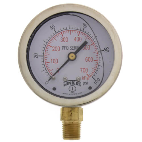 Main product image of 2-1/2" Stainless Steel Liquid Filled Gauge, 1/4" Bottom NPT w/ Brass Internals (0-100 PSI)