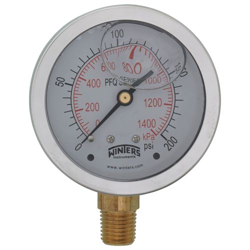 Main product image of 2-1/2" Stainless Steel Liquid Filled Gauge, 1/4" Bottom NPT w/ Brass Internals (0-200 PSI)
