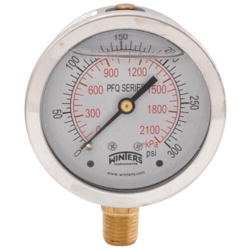 Main product image of 2-1/2" Stainless Steel Liquid Filled Gauge, 1/4" Bottom NPT w/ Brass Internals (0-300 PSI)
