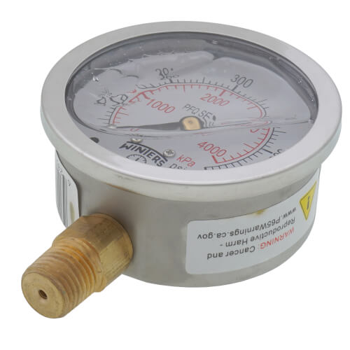 Main product image of 2-1/2" Stainless Steel Liquid Filled Gauge, 1/4" Bottom NPT w/ Brass Internals (0-600 PSI)