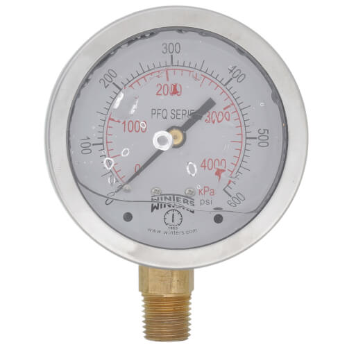 Main product image of 2-1/2" Stainless Steel Liquid Filled Gauge, 1/4" Bottom NPT w/ Brass Internals (0-600 PSI)