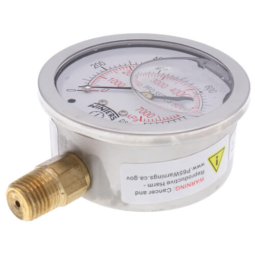 Main product image of 2-1/2" Stainless Steel Liquid Filled Gauge, 1/4" Bottom NPT w/ Brass Internals (0-1000 PSI)