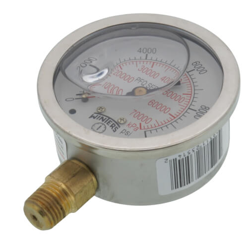 Main product image of 2-1/2" Stainless Steel Dual Scale Liquid Filled Gauge, 1/4" Bottom (0-10000 PSI)