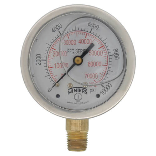 Main product image of 2-1/2" Stainless Steel Dual Scale Liquid Filled Gauge, 1/4" Bottom (0-10000 PSI)