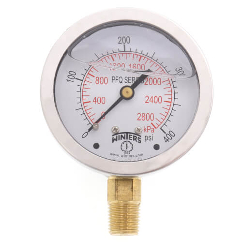 Main product image of 2-1/2" Stainless Steel Liquid Filled Gauge, 1/4" Bottom NPT w/ Brass Internals (0-400 PSI)