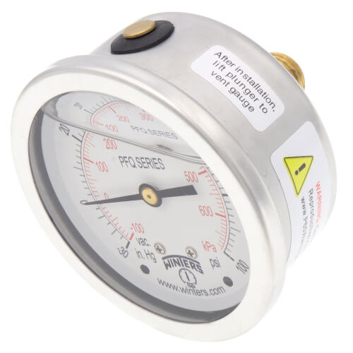 Main product image of 2-1/2" Stainless Steel Liquid Filled Gauge, 1/4" Back NPT w/ Brass Internals (30"Hg-0-100 PSI)