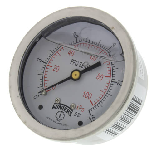 Main product image of 2-1/2" Stainless Steel Liquid Filled Gauge, 1/4" Back NPT w/ Brass Internals (0-15 PSI)