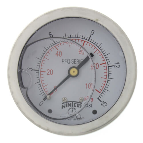 Main product image of 2-1/2" Stainless Steel Liquid Filled Gauge, 1/4" Back NPT w/ Brass Internals (0-15 PSI)