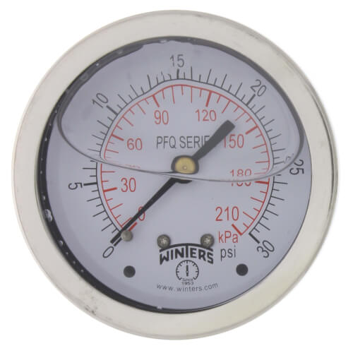 Main product image of 2-1/2" Stainless Steel Liquid Filled Gauge, 1/4" Back NPT w/ Brass Internals (0-30 PSI)