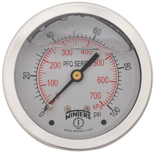 Main product image of 2-1/2" Stainless Steel Liquid Filled Gauge, 1/4" Back NPT w/ Brass Internals (0-100 PSI)