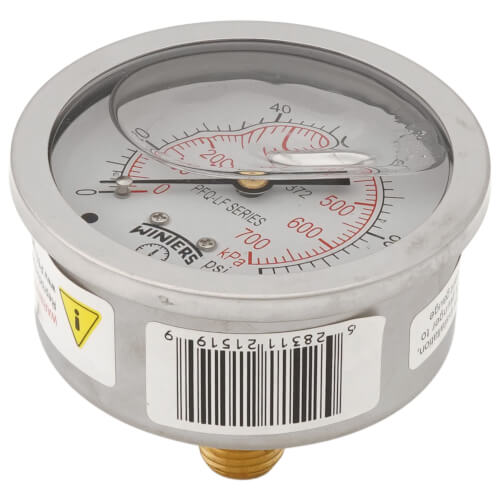 Main product image of 2-1/2" Stainless Steel Liquid Filled Gauge, 1/4" Back NPT, Lead Free (0-100 PSI)