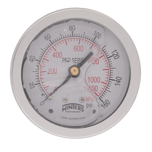 Main product image of 2-1/2" Stainless Steel Liquid Filled Gauge, 1/4" Back NPT w/ Brass Internals (0-160 PSI)