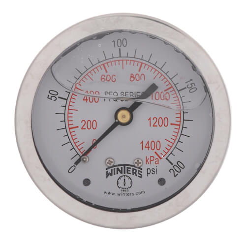 Main product image of 2-1/2" Stainless Steel Liquid Filled Gauge, 1/4" Back NPT w/ Brass Internals (0-200 PSI)