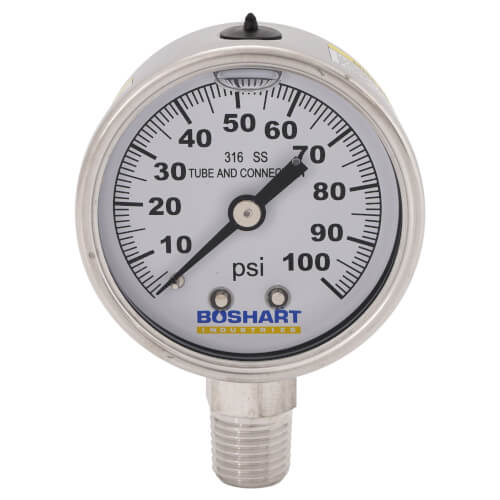 Main product image of 2" Dial Stainless Steel Pressure Gauge - Lower Mounted (0-100 PSI)