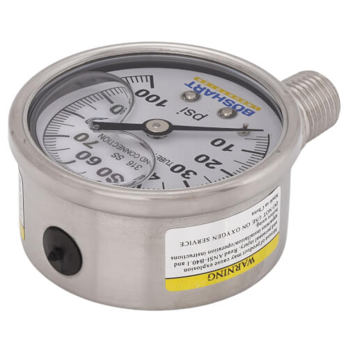 Main product image of 2" Dial Stainless Steel Pressure Gauge - Lower Mounted (0-100 PSI)