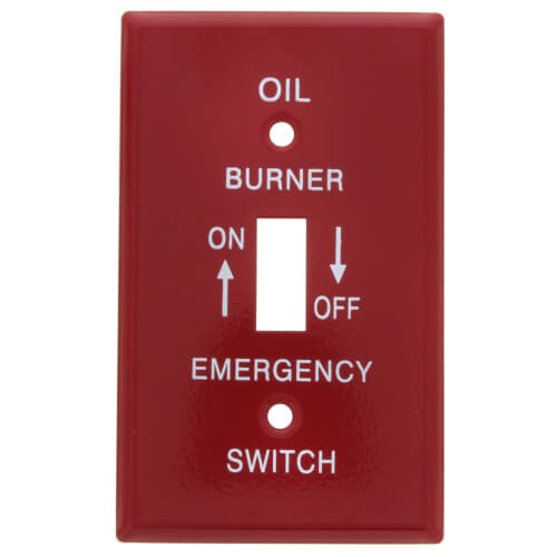 Main product image of Red Emergency Oil Burner Cover Plate w/ white text (4.5" x 2.75")