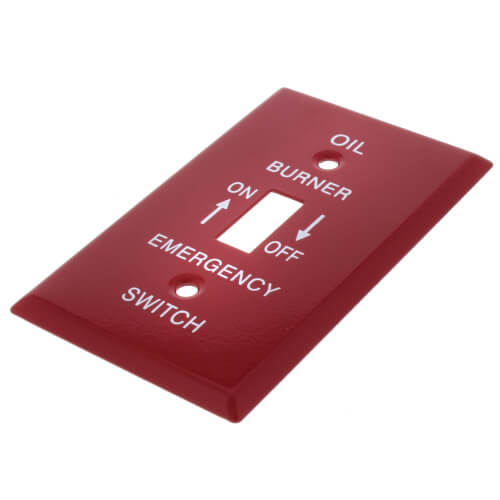 Main product image of Red Emergency Oil Burner Cover Plate w/ white text (4.5" x 2.75")