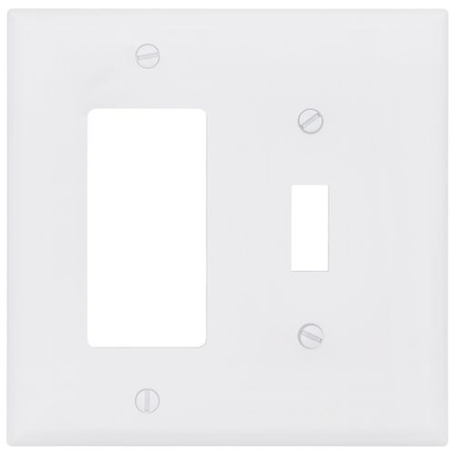 Main product image of 2-Gang Combination Toggle & Decorator Wall Plate, Mid-Size, Polycarbonate - White