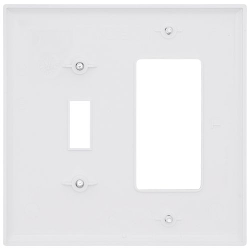 Main product image of 2-Gang Combination Toggle & Decorator Wall Plate, Mid-Size, Polycarbonate - White