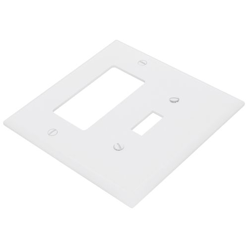 Main product image of 2-Gang Combination Toggle & Decorator Wall Plate, Mid-Size, Polycarbonate - White