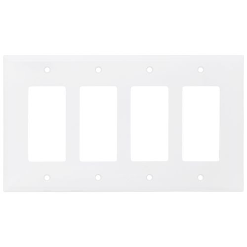 Main product image of 4-Gang Decorator & GFCI Wall Plate, Mid-Size, Polycarbonate - White