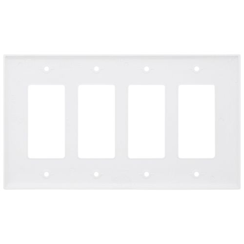 Main product image of 4-Gang Decorator & GFCI Wall Plate, Mid-Size, Polycarbonate - White