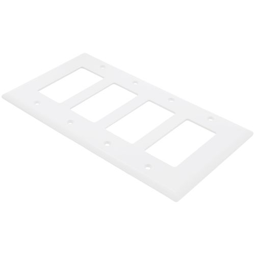 Main product image of 4-Gang Decorator & GFCI Wall Plate, Mid-Size, Polycarbonate - White