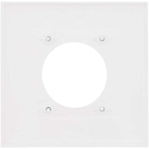 Main product image of 2-Gang 2.15" Dia. Single Receptacle Wall Plate, Mid-Size, Polycarbonate - White
