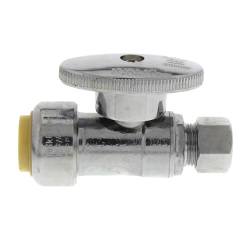 Main product image of 1/2" Nom Push Connect x 3/8" OD Comp. 1/4 Turn Straight Stop (Chrome Plated)